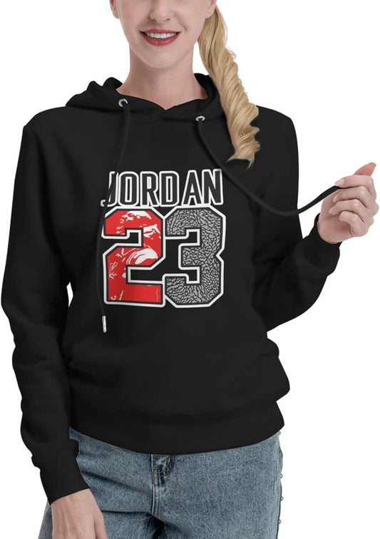 Jodan Fans 23 Womens Hoodies 3D Hoodie with Hood Fashion Cotton Warm Pullover Fleece Black