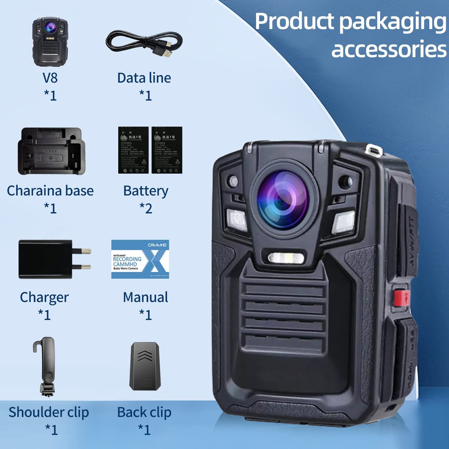 V8-128/256GB Body Camera 1440P, 2 Batteries Working 10 Hours, IP68 Body Camera with Audio and Video Recording Wearable, Night Vision Body Camera Easy to Use (MAX 2160P)